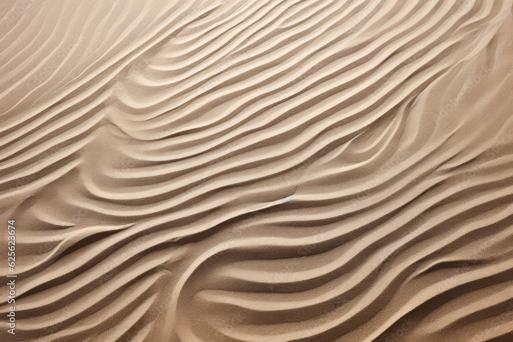 Sand Pattern Shaped By The Ocean Waves. Copy Space. Generative AI Sand Pattern Shaped By The Ocean Waves. Copy Space. Generative AI