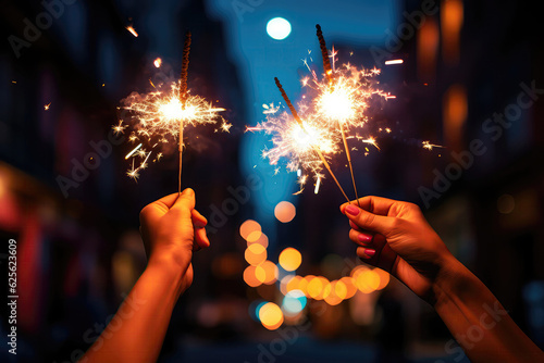 Hands Holding Sparklers With Festive Joy And Excitement. Generative AI