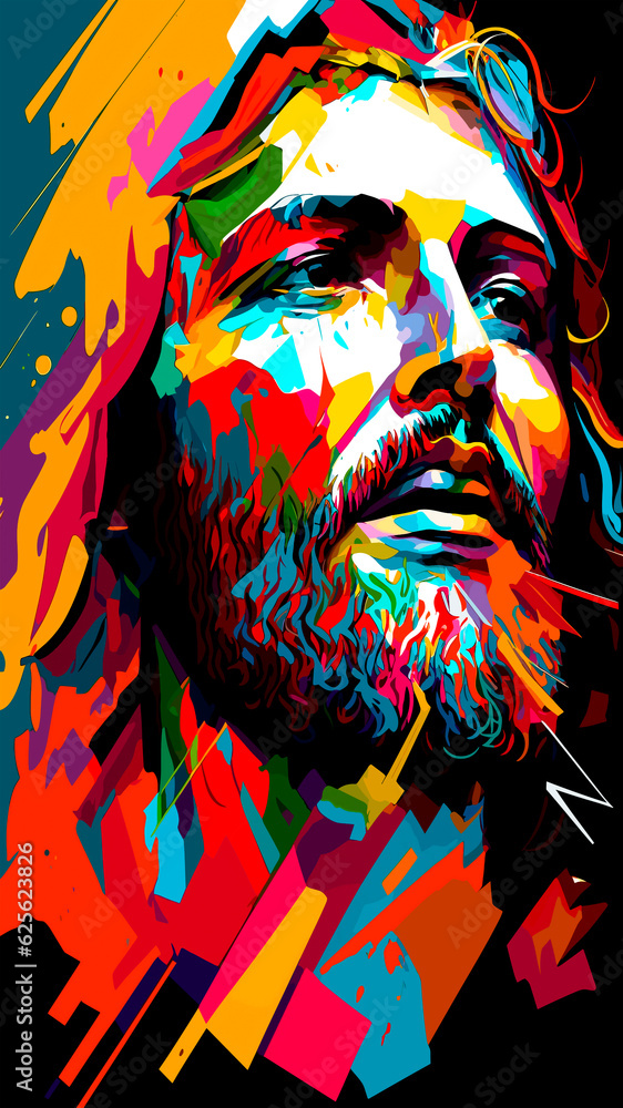 Illustration colorful portrait of a Jesus Christ.