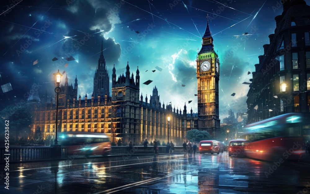 Naklejka premium Vintage big ben building at night.