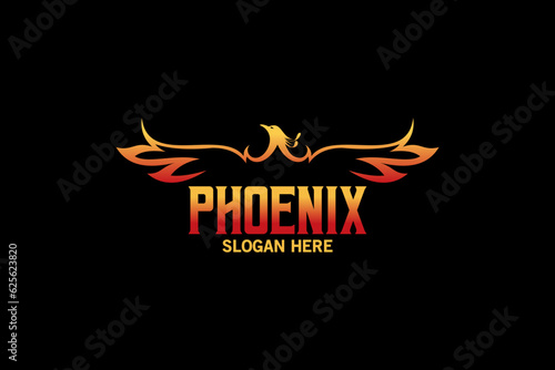 Phoenix bird logo template, firebird vector illustration spreading wings