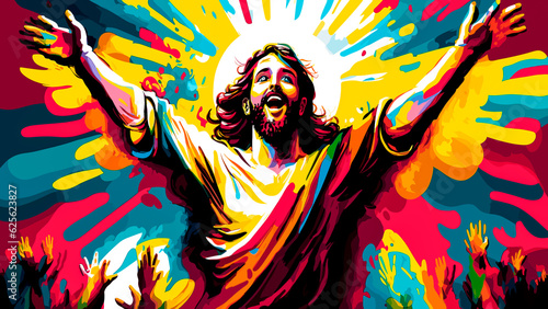 Abstract illustration of a Jesus Christ on colorful background. 