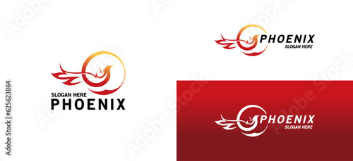 Creative phoenix bird logo template, modern abstract firebird vector illustration