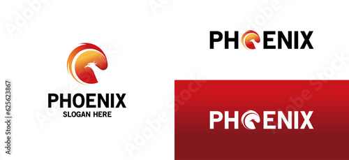 Phoenix bird logo template, modern abstract fire bird vector illustration