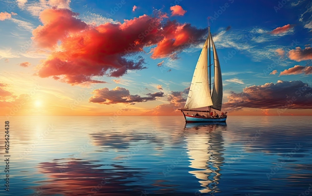 Sailing boat at sunset.