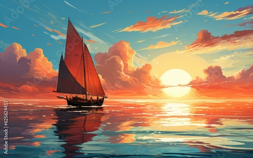 Sailing boat at sunset. © hugo