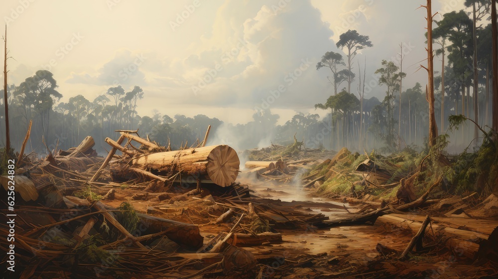 the destruction of forests and natural habitats due to human activities such as logging, agriculture, and urbanization,generative ai
