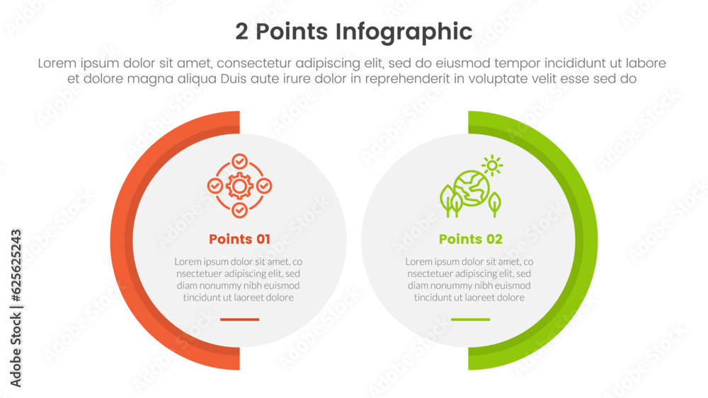 versus or compare and comparison concept for infographic template banner with big circle shape variation two point list information vector