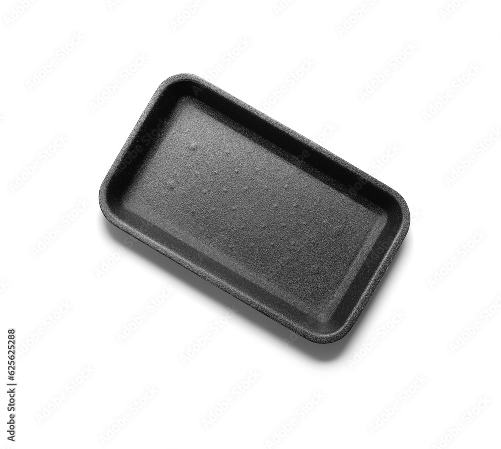 Black styrofoam tray from above with a semitransparent shadow Black styrofoam tray from above with a semitransparent shadow