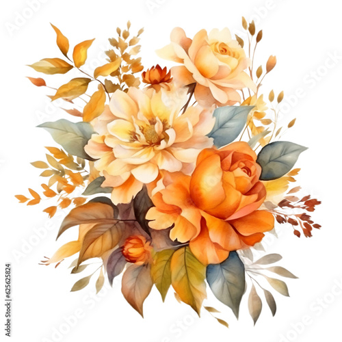 Fall Autumn Flowers Watercolor Clip Art, Floral Watercolor Illustration, Fall Autumn Flowers Clip Art, Fall Autumn Flowers Bouquet Watercolor Clip Art