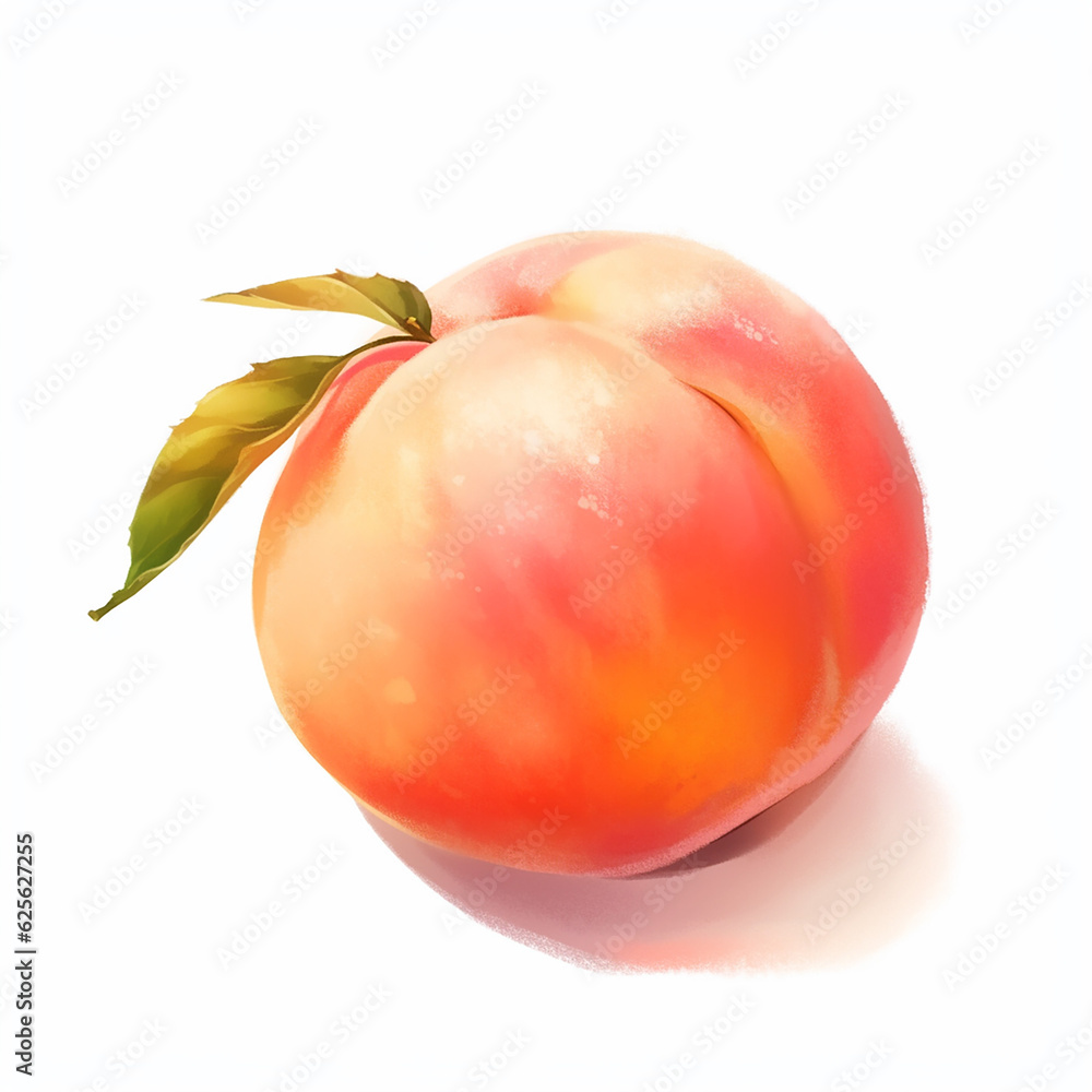 Painted drawing portrait of peach isolated on white background Painted drawing portrait of peach isolated on white background