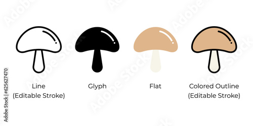 Edible mushroom vector icon set for website design, app, ui, isolated on white background. Vector illustration.