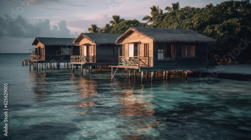 Fototapeta Naklejka Na Ścianę i Meble -  Maldives with small cottages on river.