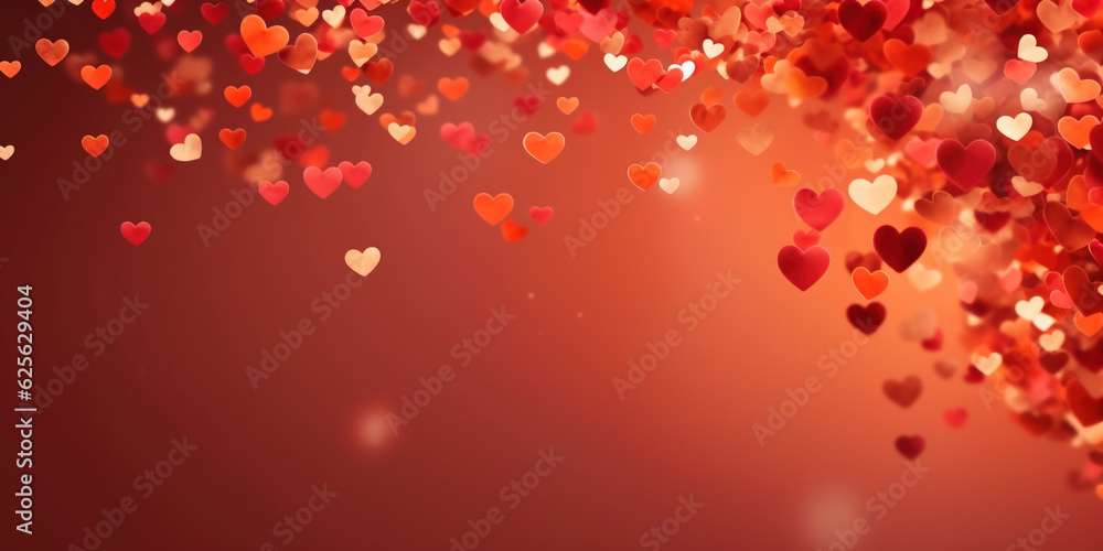 Valentines day background banner - abstract panorama background with red hearts - concept love - obrazy, fototapety, plakaty 