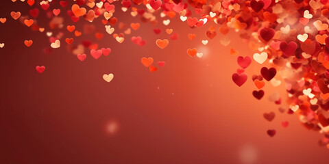 Valentines day background banner - abstract panorama background with red hearts - concept love