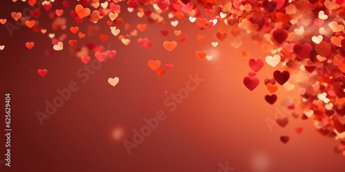 Vászonkép Valentines day background banner - abstract panorama background with red hearts