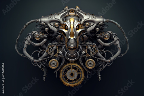 A metal head with gears attached to it. Generative AI. .