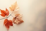 A bunch of leaves that are on a branch. Generative AI. Autumn, Thanksgiving decor. Copy-space, place for text.