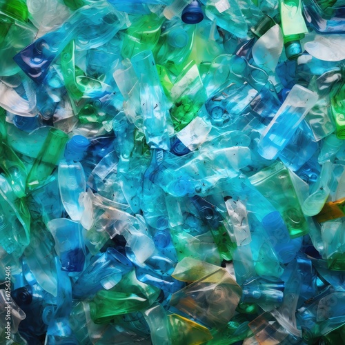 Plastic garbage. Close-up of plastic trash. Microplastics pollution. Generative AI