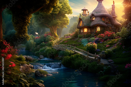 whimsical fairy-tale house in the forest, ai generated