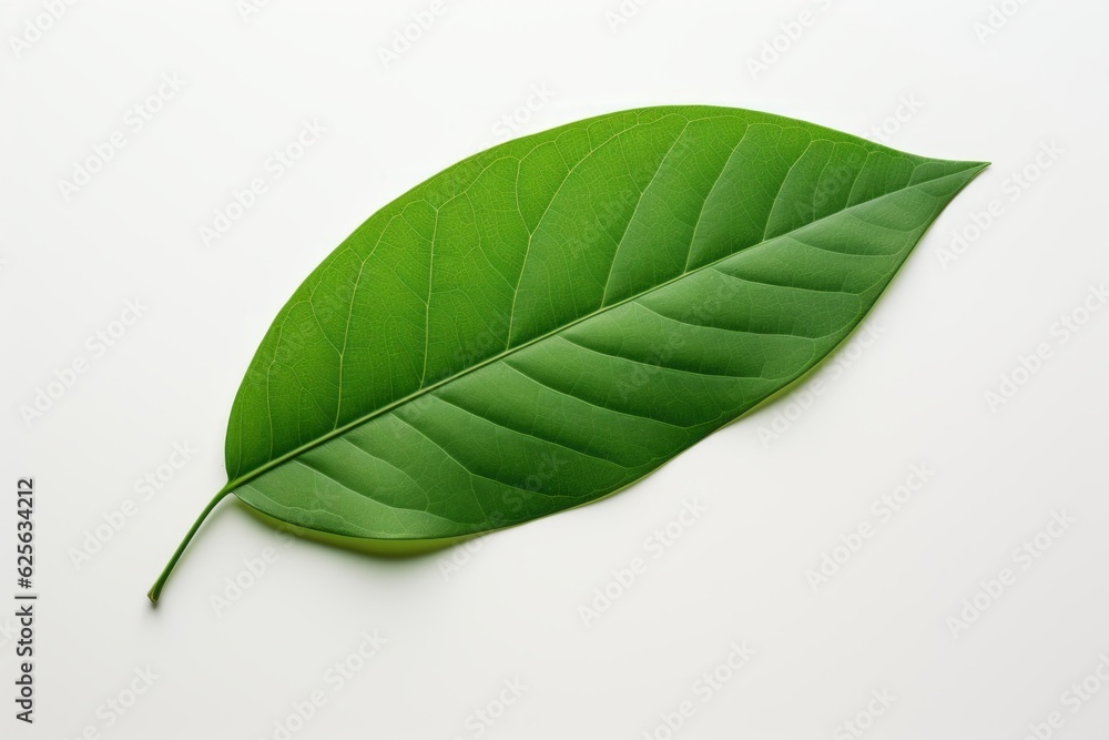 Fototapeta premium Minimalist Green Leaf on White Background