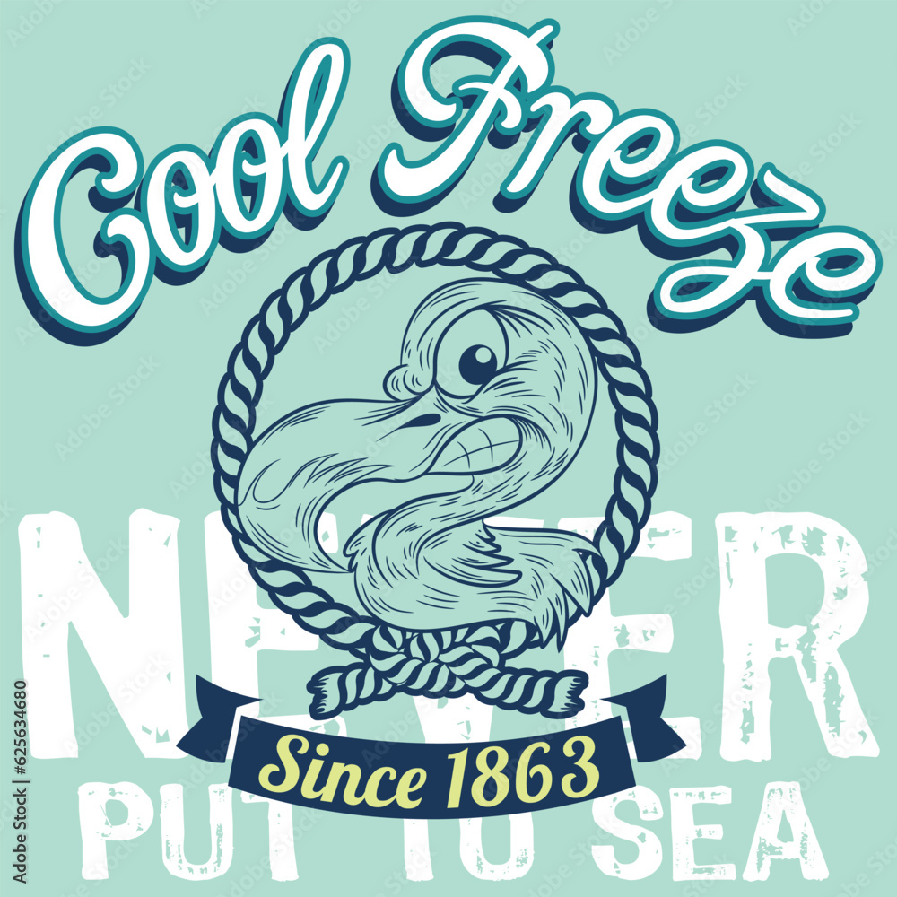 Illustration flamingo with text Cool freeze since 1863 Surf design college style patchwork, Cool colors, Fashion spring summer design. Illustration flamingo with text Cool freeze since 1863 Surf design college style patchwork, Cool colors, Fashion spring summer design.