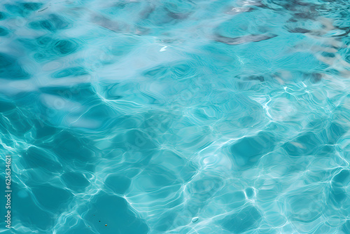 High detailed Close-up of blue water in the pool. Side view. Copy space.Bokeh light ripple background in the pool for walllpaper, background and design art work Generative AI © Vladislav