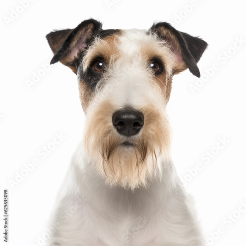 Fox Terrier dog close up portrait isolated on white background. Cute pet, loyal friend, good companion