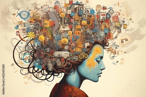 Illustration representing a range of Mental Disorders, including Adjustment Disorders and Factitious Disorders, highlighting the complexity of mental health conditions and the importance of awareness  photo