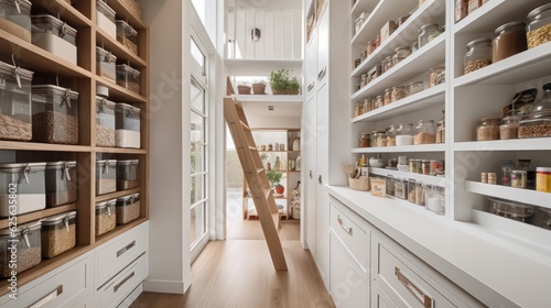 Photo home storage area organize management home interior design pantry shelf and stor