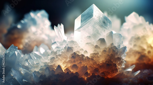 Amazing bright and shiny Scolecite crystal cluster background. Jewel mineral detailed macro. Generative AI © AngrySun