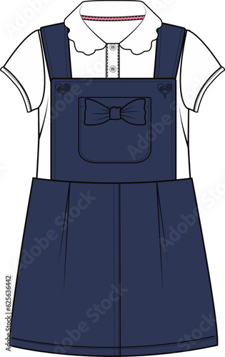 DUNGAREE DRESS FOR KID GIRLS AND TEENS WEAR VECTOR ILLUSTRATION