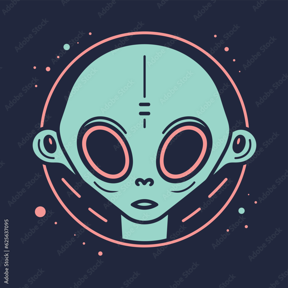 Fototapeta premium Vector of a mysterious blue alien with piercing red eyes against a dark backdrop