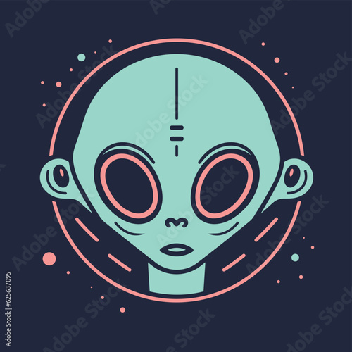 Vector of a mysterious blue alien with piercing red eyes against a dark backdrop