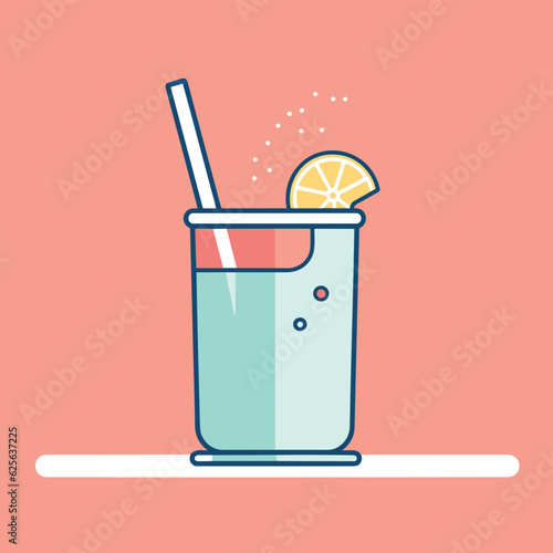 Vector of a refreshing glass of lemonade with a slice of lemon and a straw