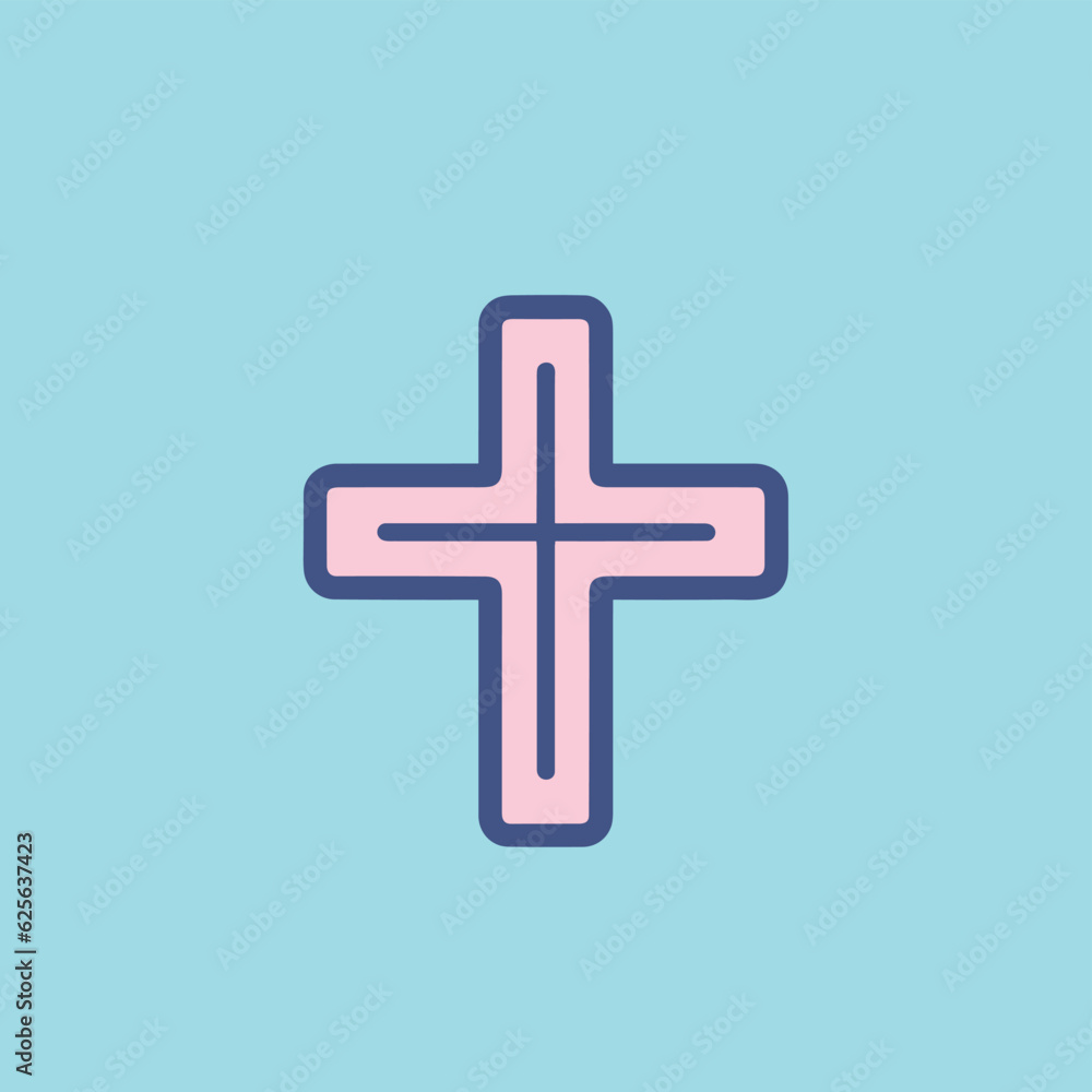 Obraz premium Vector of a flat pink cross against a vibrant blue background