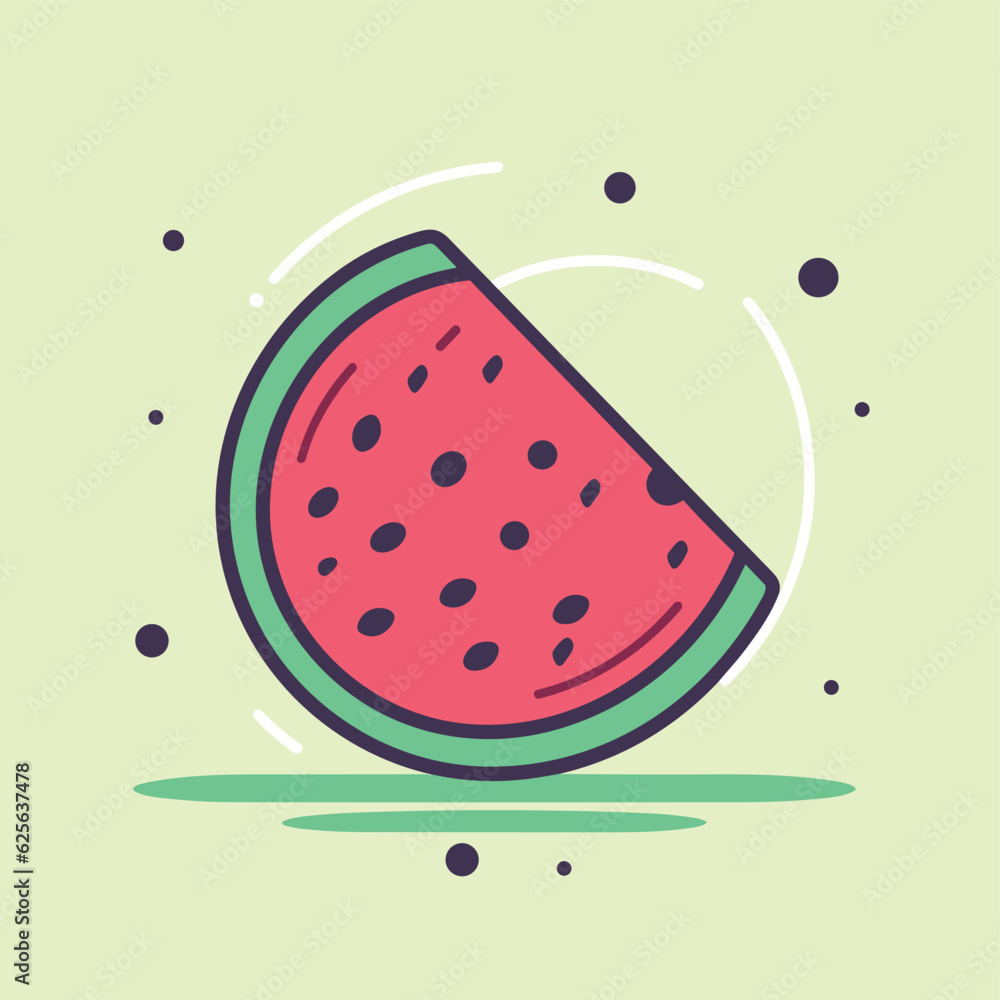 Vector of a refreshing slice of watermelon on a vibrant green background Vector of a refreshing slice of watermelon on a vibrant green background