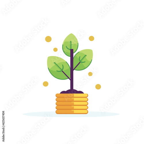 Vector of a plant growing out of a stack of coins on a flat surface