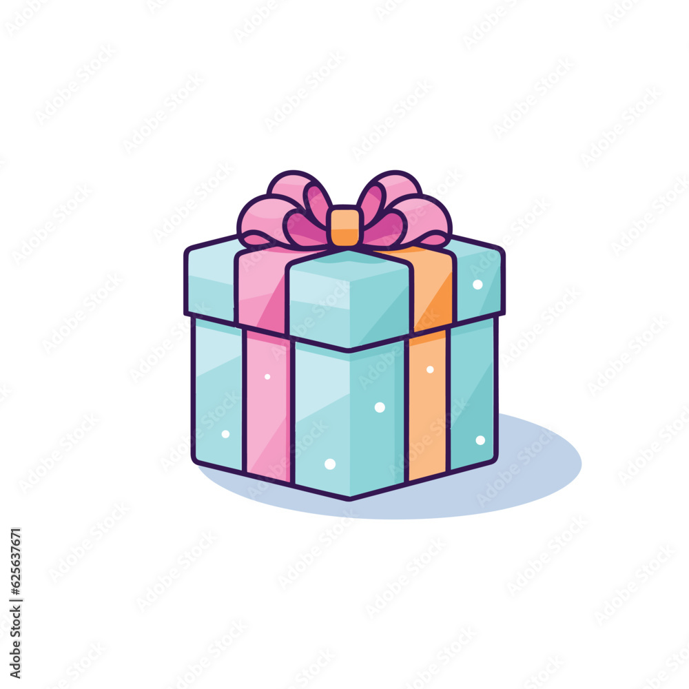 Obraz premium Vector of a flat blue gift box with a pink bow on a white background