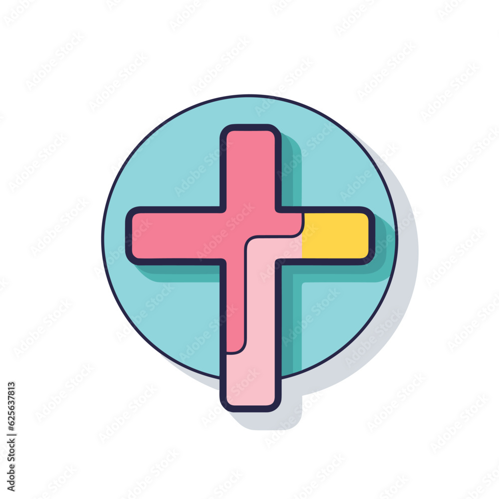 Fototapeta premium Vector of a flat cross casting a long shadow on a white background