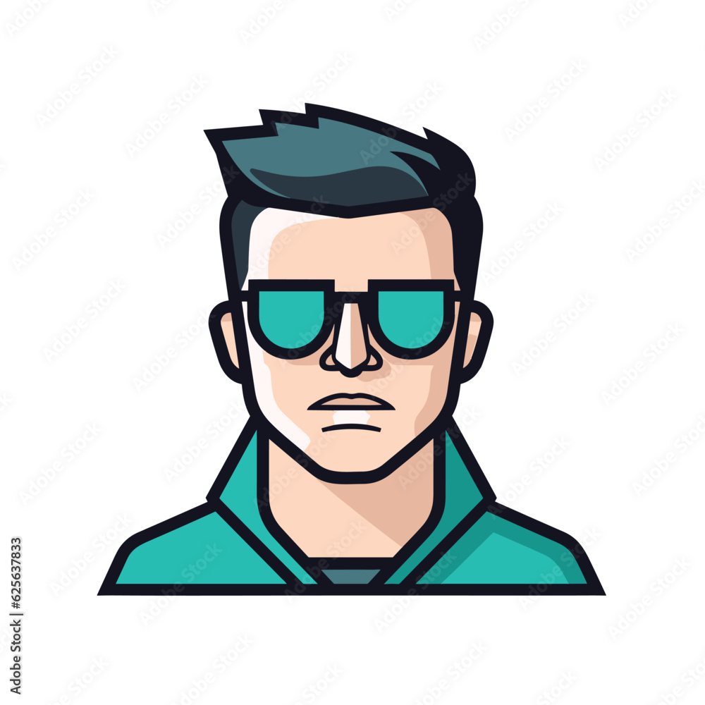 Vector of a man wearing sunglasses and a green shirt in a flat background Vector of a man wearing sunglasses and a green shirt in a flat background