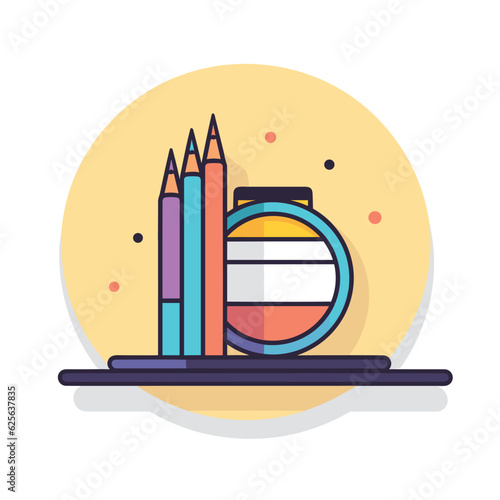 Vector of a laptop with a colorful array of pencils on top