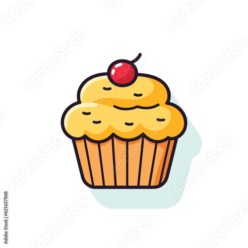 Vector of a flat cupcake with a cherry on top