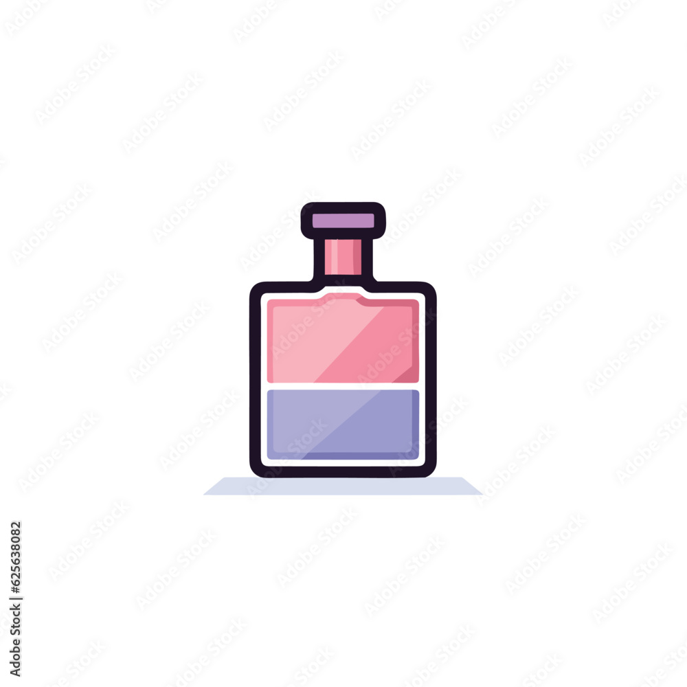 Vector of a flat lay composition featuring a bottle of perfume on a clean white background Vector of a flat lay composition featuring a bottle of perfume on a clean white background