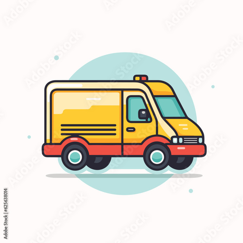 Vector of a vibrant yellow and red delivery truck on a clean white background
