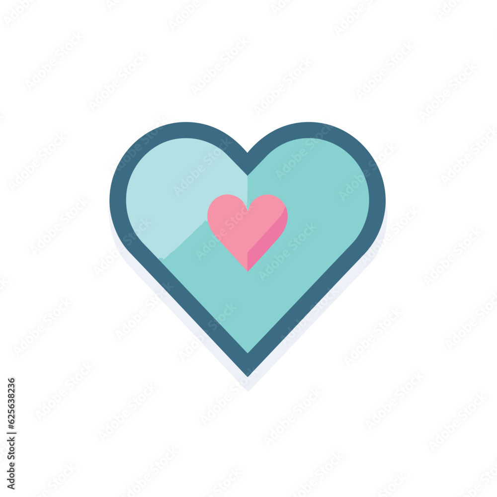 Vector of a flat blue heart with a pink heart on top