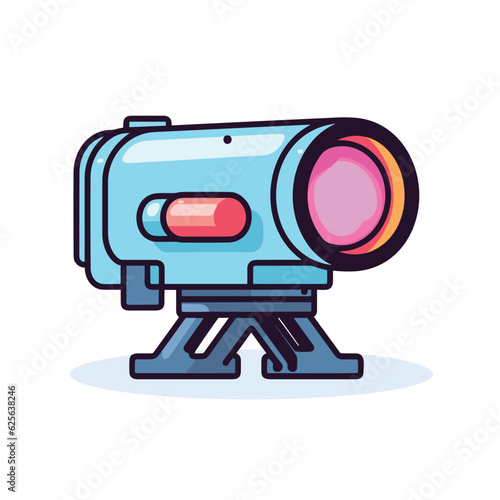 Vector of a flat lay composition featuring a stylish blue and pink camera on a tripod