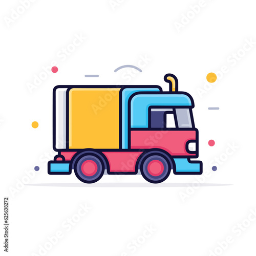 Vector of a flatbed truck with a vibrant yellow and red trailer