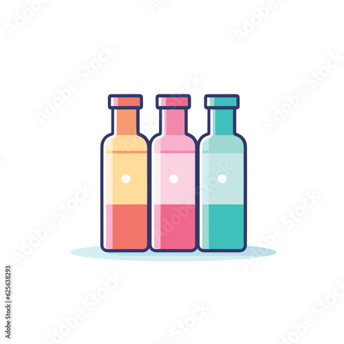 Vector of three bottles with different colors on a white background