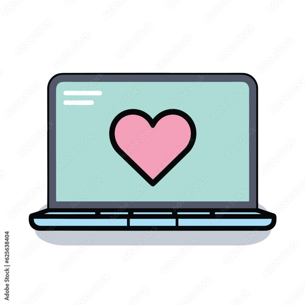 Vector of a laptop screen displaying a heart symbol Vector of a laptop screen displaying a heart symbol